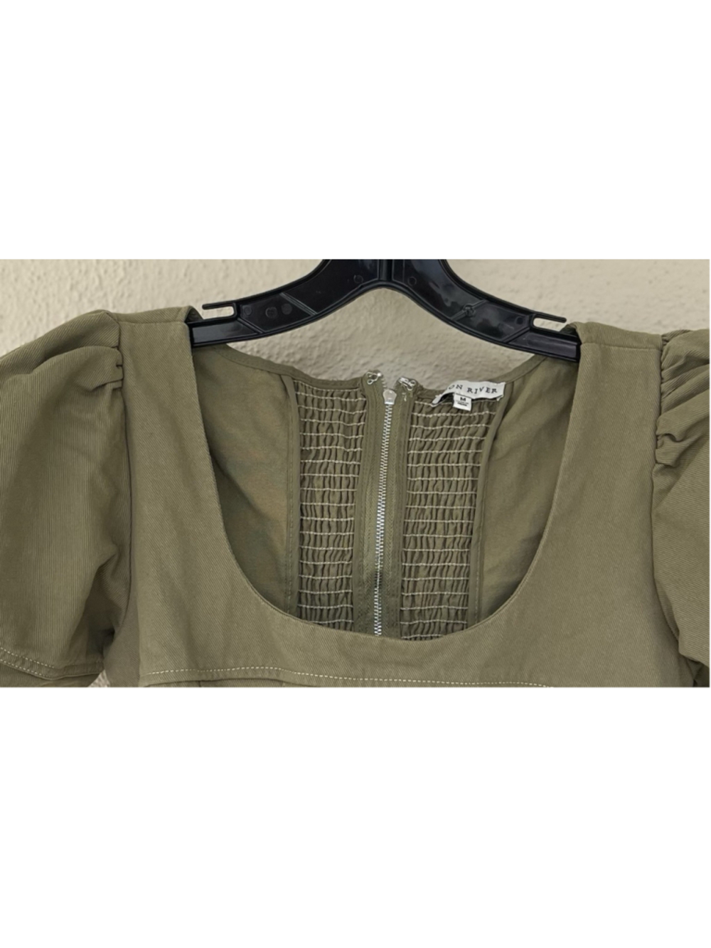 Moon River Olive Green Puff Sleeve Corset Midi Dress M Cottage Prairie Fields - Picture 3 of 8